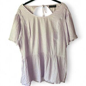 Lane Bryant light Purple Linen Blend Flutter Sleeve Peplum Peasant Blouse 24